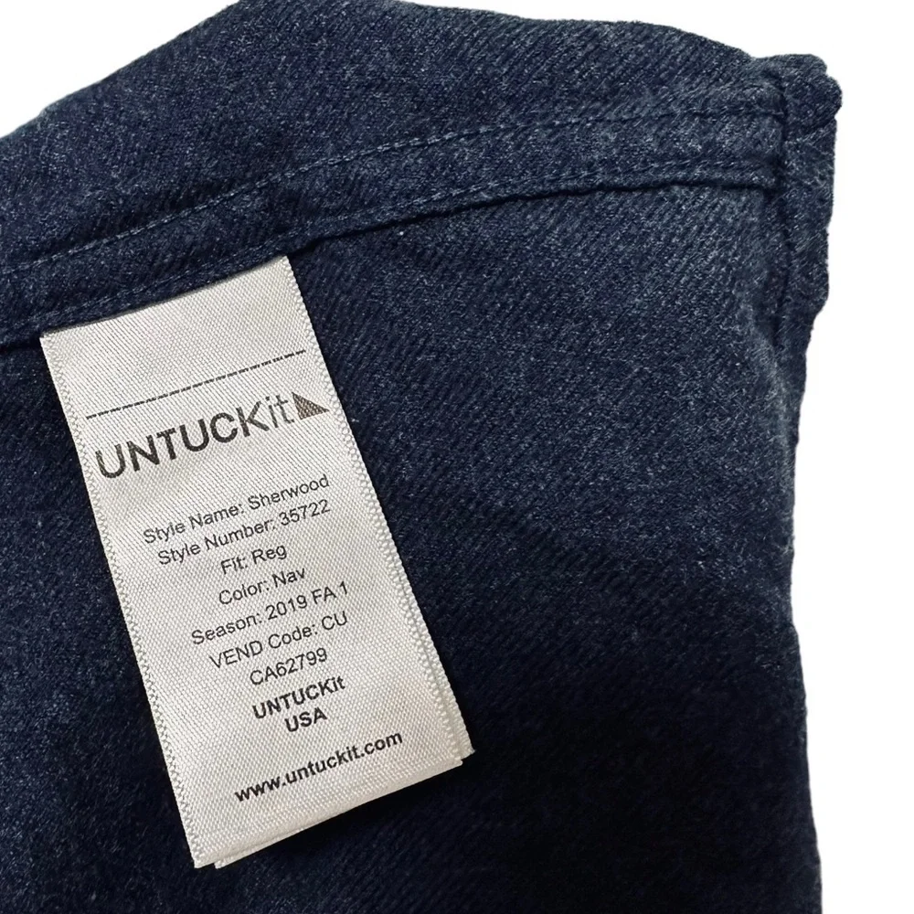 UNTUCKit Navy Blue Regular Fit Flannel Sherwood Shirt Men's Size X-Large EUC - Picture 3 of 6